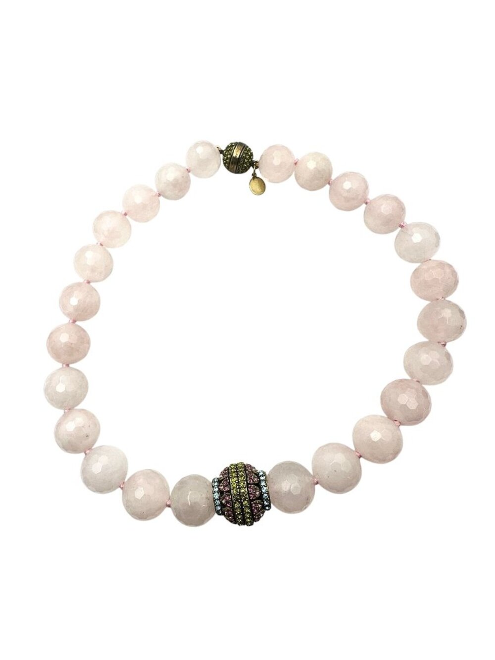 Heidi Daus Necklace Pink Rose Quartz Crystal Bronze Tone Statement